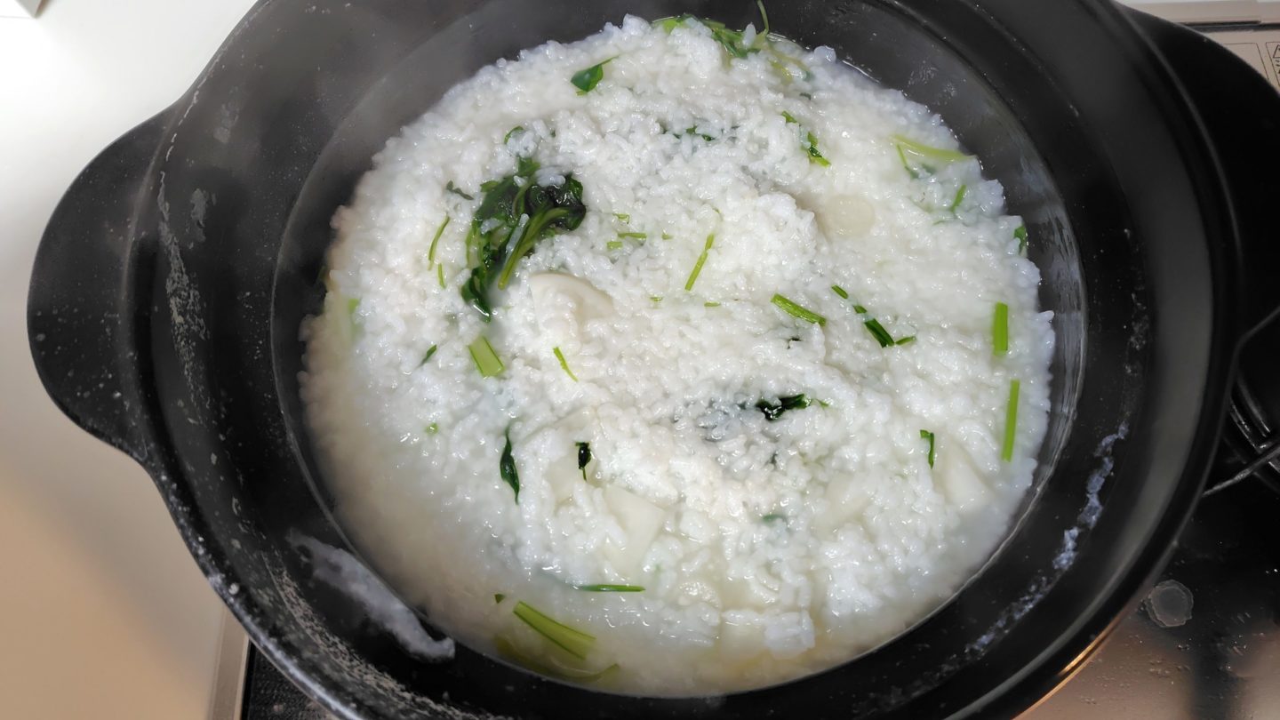 出来上がった七草がゆ