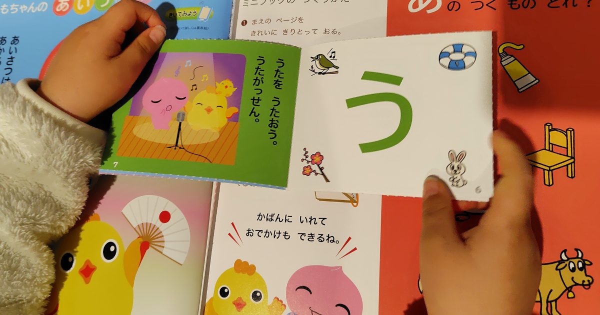 ポピーももちゃん1月号ミニブックを開く息子の写真